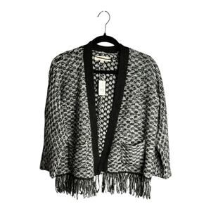 Loft Gray and Black Open Cardigan Sweater Fringe Detail Size XS